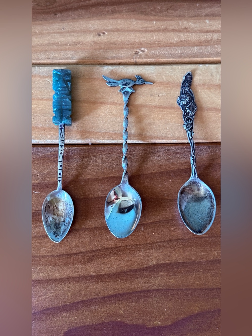 3 Vintage Sterling Silver Souvenir Spoons 3.5”-3.75” Figural Decorative Lot